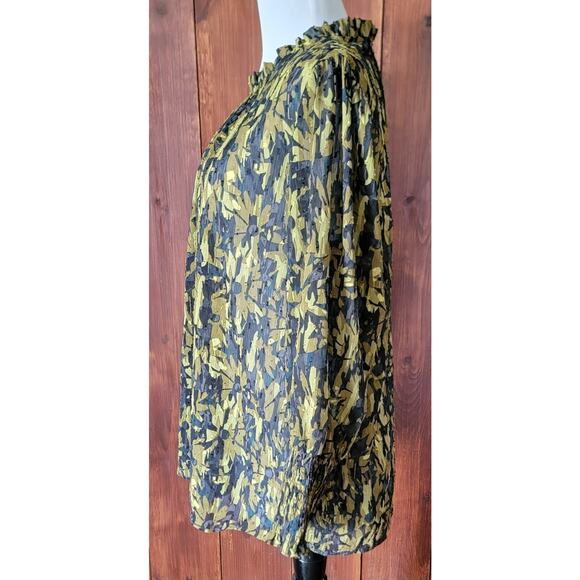 Maison d’Amelie Women L Black Chartreuse Chiffon Swiss Dot Ruffle Mock Neck Top - Picture 4 of 10